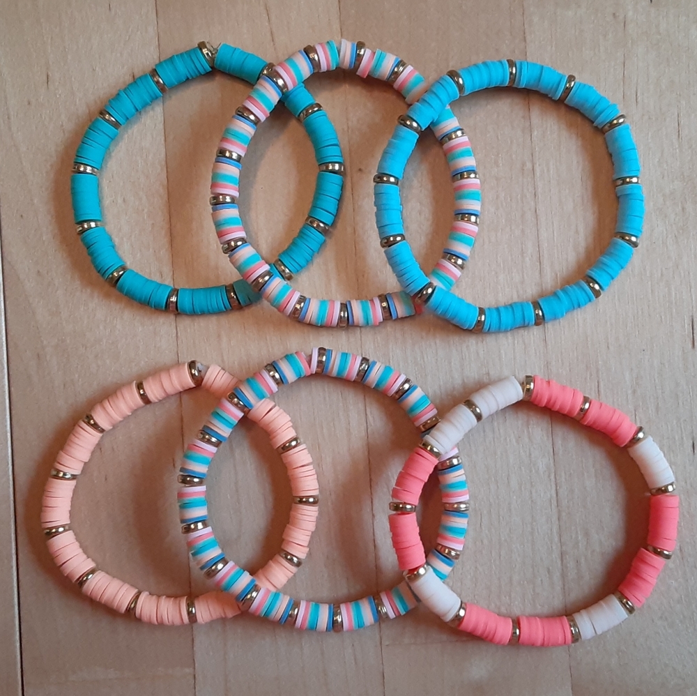 Beachy Bracelets - Handmade with Heishi Beads - Set of 6